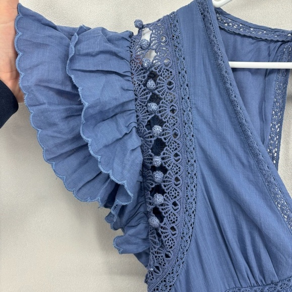 Anthropologie Women’s Size Small Blue Ruffle Flutter Sleeve Plunge Mini Dress - Picture 10 of 14